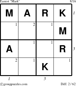 The grouppuzzles.com Easiest Mark puzzle for , suitable for printing, with all 2 steps marked