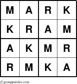 The grouppuzzles.com Answer grid for the Mark puzzle for 