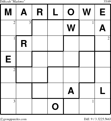 The grouppuzzles.com Difficult Marlowe puzzle for  with the first 3 steps marked