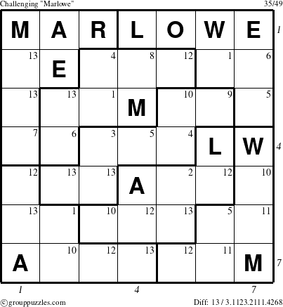 The grouppuzzles.com Challenging Marlowe puzzle for  with all 13 steps marked