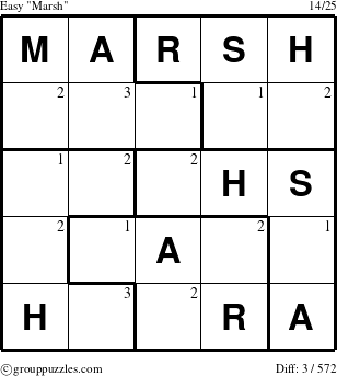 The grouppuzzles.com Easy Marsh puzzle for  with the first 3 steps marked