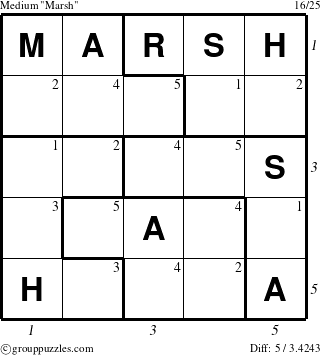The grouppuzzles.com Medium Marsh puzzle for  with all 5 steps marked