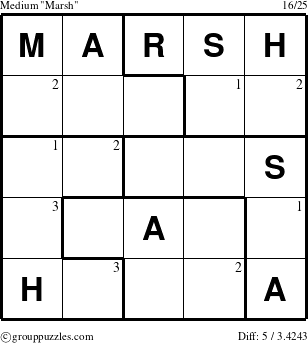 The grouppuzzles.com Medium Marsh puzzle for  with the first 3 steps marked