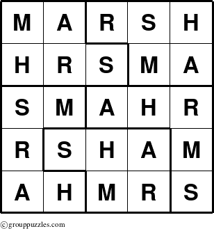 The grouppuzzles.com Answer grid for the Marsh puzzle for 