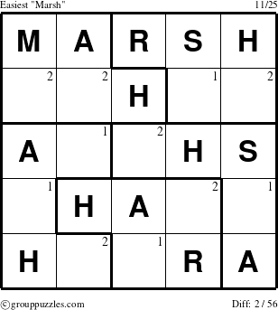 The grouppuzzles.com Easiest Marsh puzzle for  with the first 2 steps marked