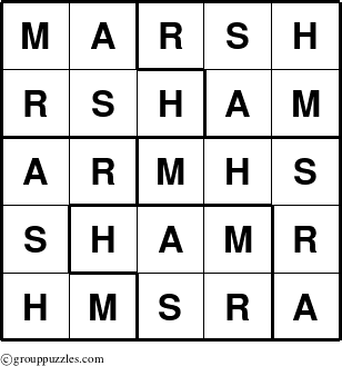 The grouppuzzles.com Answer grid for the Marsh puzzle for 