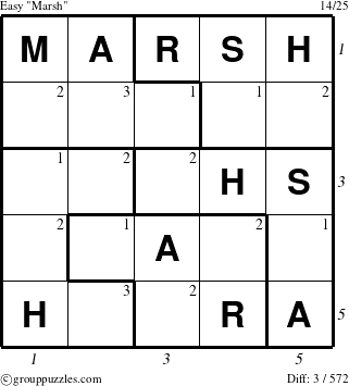 The grouppuzzles.com Easy Marsh puzzle for  with all 3 steps marked