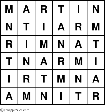 The grouppuzzles.com Answer grid for the Martin puzzle for 
