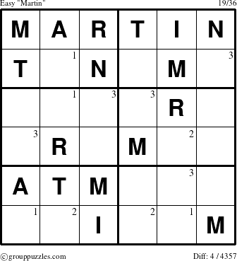 The grouppuzzles.com Easy Martin puzzle for  with the first 3 steps marked