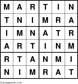 The grouppuzzles.com Answer grid for the Martin puzzle for 