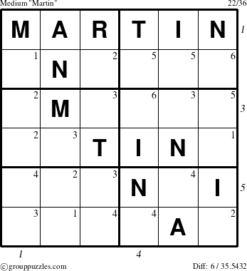 The grouppuzzles.com Medium Martin puzzle for , suitable for printing, with all 6 steps marked