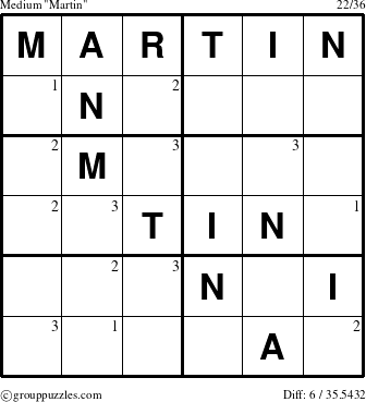 The grouppuzzles.com Medium Martin puzzle for  with the first 3 steps marked