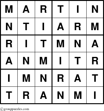 The grouppuzzles.com Answer grid for the Martin puzzle for 