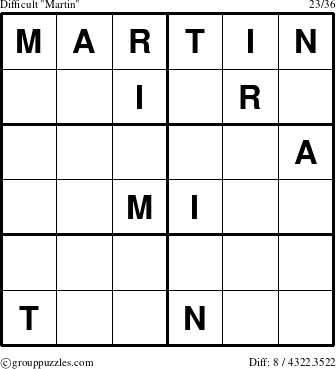 The grouppuzzles.com Difficult Martin puzzle for 