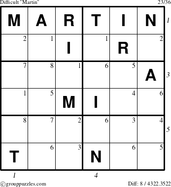 The grouppuzzles.com Difficult Martin puzzle for  with all 8 steps marked