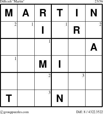 The grouppuzzles.com Difficult Martin puzzle for  with the first 3 steps marked