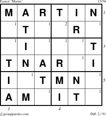 The grouppuzzles.com Easiest Martin puzzle for  with all 2 steps marked