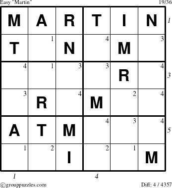 The grouppuzzles.com Easy Martin puzzle for , suitable for printing, with all 4 steps marked