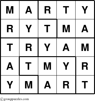 The grouppuzzles.com Answer grid for the Marty puzzle for 