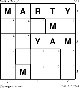 The grouppuzzles.com Medium Marty puzzle for , suitable for printing, with all 5 steps marked