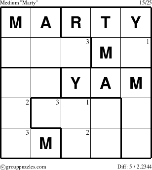 The grouppuzzles.com Medium Marty puzzle for  with the first 3 steps marked
