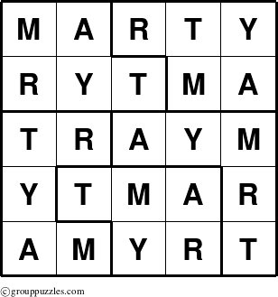 The grouppuzzles.com Answer grid for the Marty puzzle for 