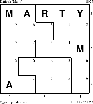 The grouppuzzles.com Difficult Marty puzzle for  with all 7 steps marked