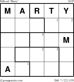The grouppuzzles.com Difficult Marty puzzle for  with the first 3 steps marked