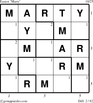 The grouppuzzles.com Easiest Marty puzzle for  with all 2 steps marked