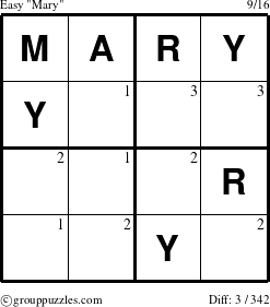 The grouppuzzles.com Easy Mary puzzle for  with the first 3 steps marked