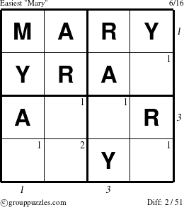 The grouppuzzles.com Easiest Mary puzzle for , suitable for printing, with all 2 steps marked