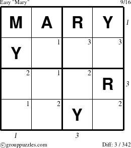 The grouppuzzles.com Easy Mary puzzle for , suitable for printing, with all 3 steps marked