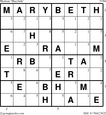 The grouppuzzles.com Medium Marybeth puzzle for  with all 8 steps marked
