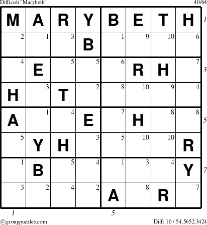 The grouppuzzles.com Difficult Marybeth puzzle for  with all 10 steps marked