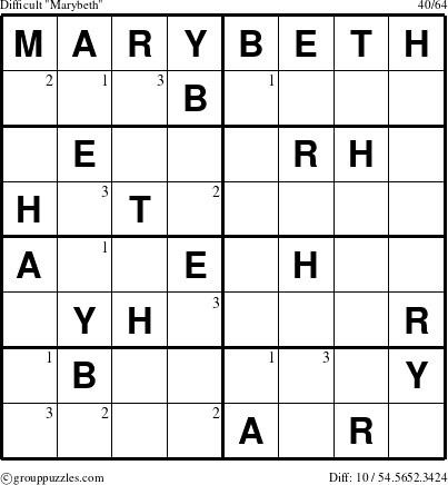 The grouppuzzles.com Difficult Marybeth puzzle for  with the first 3 steps marked