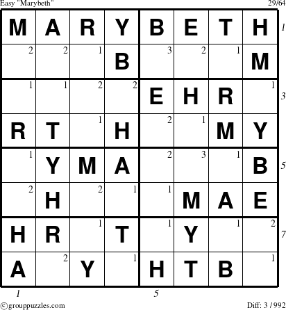 The grouppuzzles.com Easy Marybeth puzzle for  with all 3 steps marked