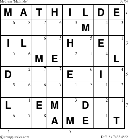 The grouppuzzles.com Medium Mathilde puzzle for  with all 8 steps marked