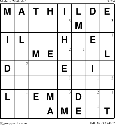 The grouppuzzles.com Medium Mathilde puzzle for  with the first 3 steps marked