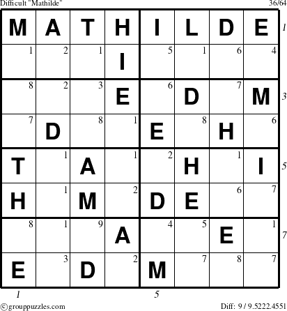 The grouppuzzles.com Difficult Mathilde puzzle for  with all 9 steps marked