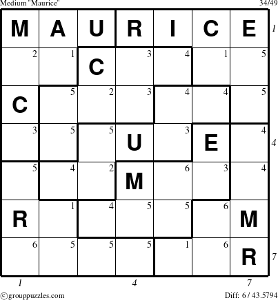 The grouppuzzles.com Medium Maurice puzzle for , suitable for printing, with all 6 steps marked