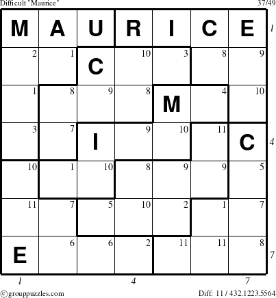 The grouppuzzles.com Difficult Maurice puzzle for , suitable for printing, with all 11 steps marked