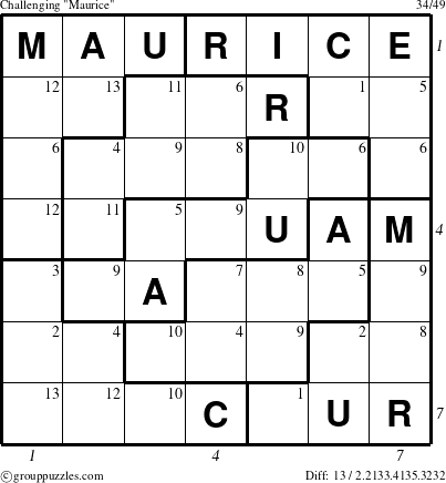 The grouppuzzles.com Challenging Maurice puzzle for , suitable for printing, with all 13 steps marked