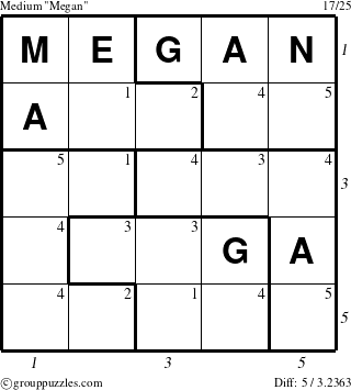 The grouppuzzles.com Medium Megan puzzle for , suitable for printing, with all 5 steps marked