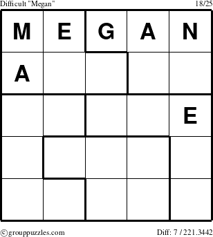 The grouppuzzles.com Difficult Megan puzzle for 
