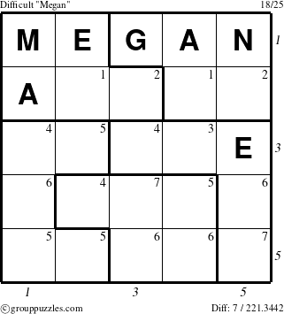 The grouppuzzles.com Difficult Megan puzzle for  with all 7 steps marked