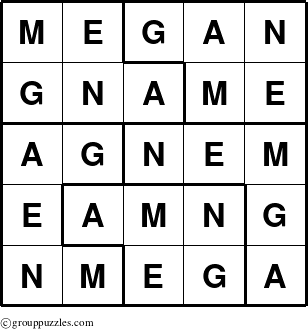 The grouppuzzles.com Answer grid for the Megan puzzle for 