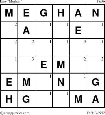 The grouppuzzles.com Easy Meghan puzzle for  with the first 3 steps marked
