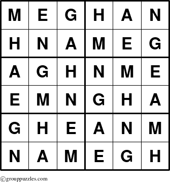 The grouppuzzles.com Answer grid for the Meghan puzzle for 