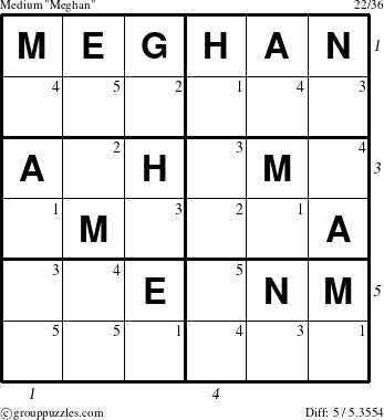 The grouppuzzles.com Medium Meghan puzzle for , suitable for printing, with all 5 steps marked