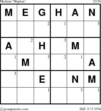 The grouppuzzles.com Medium Meghan puzzle for  with the first 3 steps marked